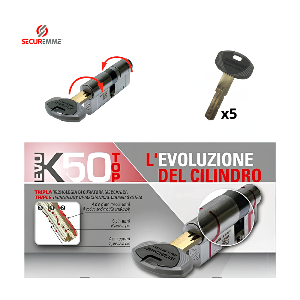 Cilindro Profilo Europeo di Sicurezza Securemme Evo K50 misura 30.30 codolo