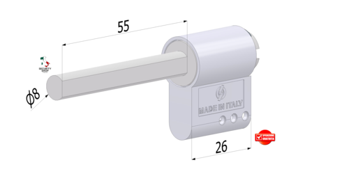 Testa codolo Ø8x55 mm cromo sat per cilindro EvoK modulare.