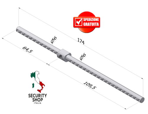 Steel bar  universale cilindro EvoK TOP INOX ø6xl.195 mm